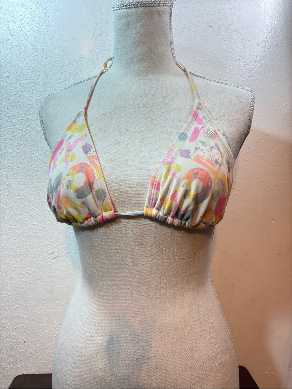 Roxy Floral Triangle Bikini Top - Pink, Yellow & Gray